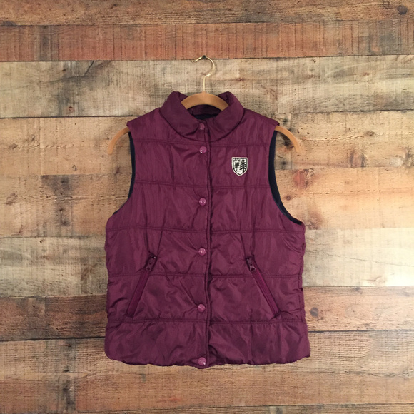 American Eagle Puffer Vest Jr Size M Plum Polyfill - Picture 1 of 8